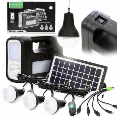 Kit solar portabil GDLITE GD-8017 NEW cu lanterne LED, 3 becuri si intrare USB [1]