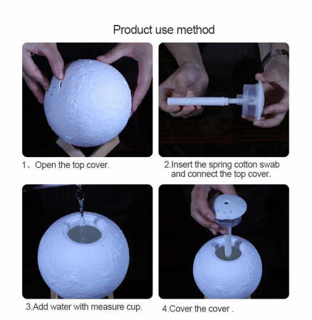 Umidificator lampa veghe, Luna Moon 3D cu suport de lemn [5]