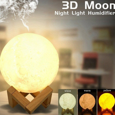 Umidificator lampa veghe, Luna Moon 3D cu suport de lemn [4]