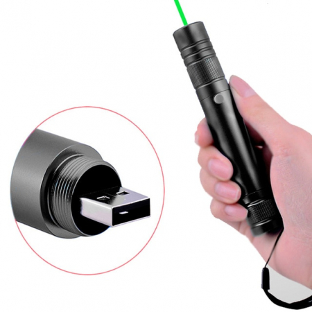 Laser pointer verde putere 100 mW cu acumulator si incarcare USB