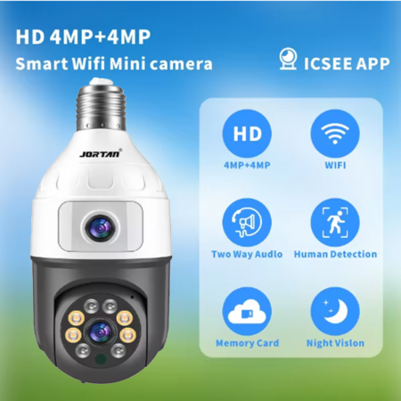 Camera dubla de supraveghere in bec Wi-Fi, Jortan JTZ-9696 night vision + Card memorie 32gb [4]