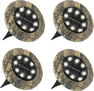 Lampi solare - Set 4 lampi solare cu aspect de piatra si 8 LED-uri,inclus senzor de lumina