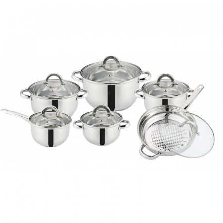 Oale & cratiţe - Set 6 oale din inox cu baza pe inductie,plus 6 capace sticla,Grunberg GR2441