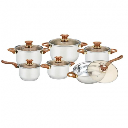 Oale & cratiţe - Set de oale din inox cu capac din sticla 12 piese, Grunberg GR-1504