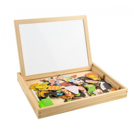 Jucarii interactive copii - Tablita magnetica cu 2 fete si accesorii cu puzzle magnetice