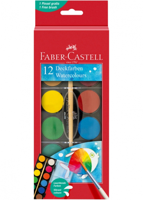 Acuarele 12 culori Pensula pastila de 30 mm Faber-Castell [1]