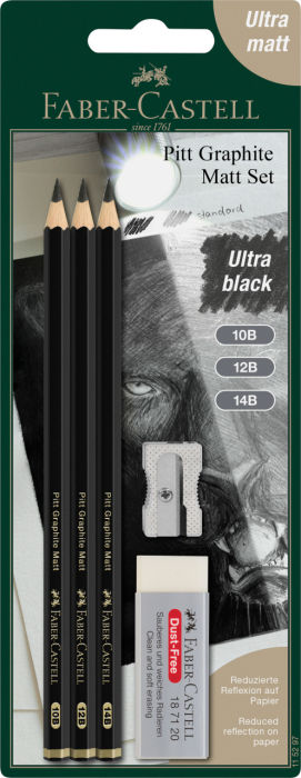 Blister 3 Buc Creion Grafit Mat 10B, 12B, 14B Pitt, Faber-Castell [1]