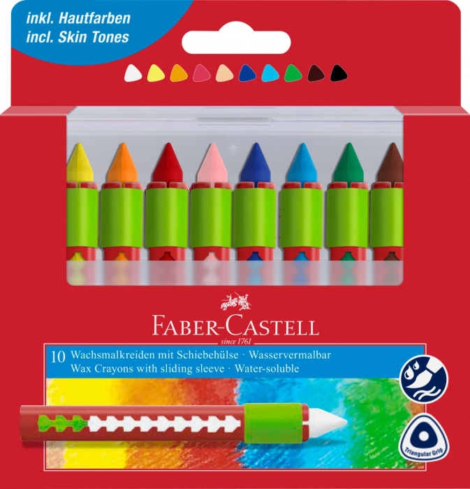 Creioane Cerate Solubile cu Protectie 10 Culori Faber-Castell [1]