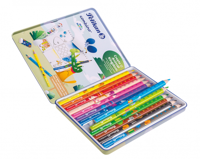 CREIOANE COLOR COMBINO, SET 12 CULORI + 1 CREION GRAFIT INVATA SA SCRII, CUTIE DE METAL, PELIKAN [2]