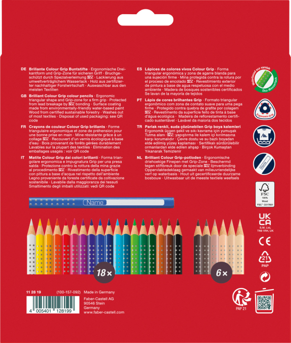 Creioane Colorate 18+6 Culori + Tonurile Pielii Grip 2001, Faber-Castell [3]