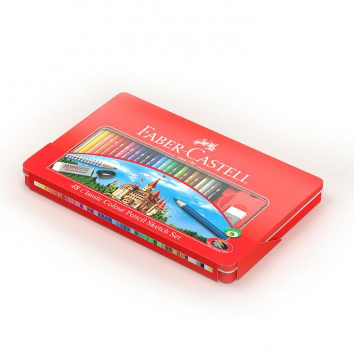 Creioane Colorate 48 Culori si 4 Accesorii Cutie Metal Faber-Castell [4]