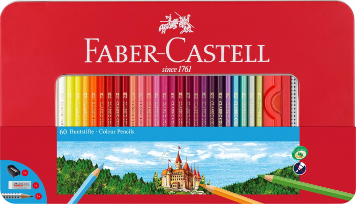 Creioane Colorate 60 Culori si Accesorii Cutie Metal Faber-Castell [1]