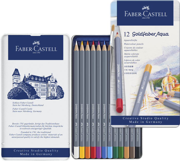 Creioane Colorate Aquarelle 12 Culori Goldfaber Cut. Metal Faber, Faber-Castell [3]