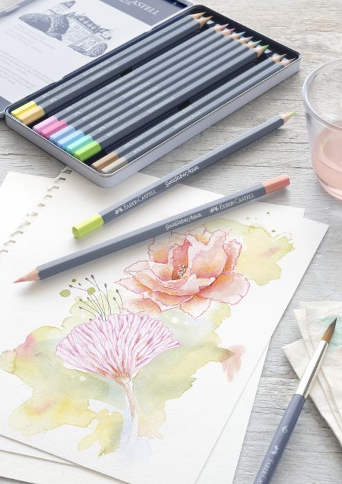 Creioane Colorate Aquarelle 12 Culori Pastel Goldfaber Cut. Metal, Faber-Castell [4]