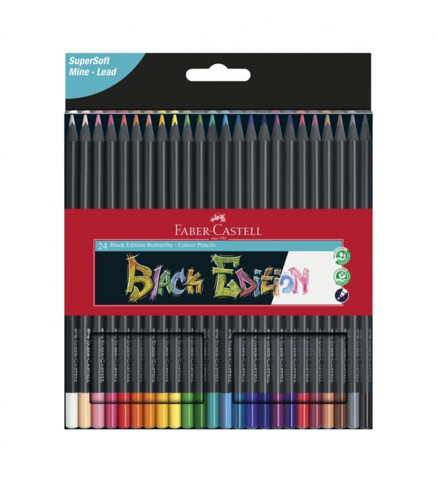 Creioane colorate triunghiulare cutie carton 24 culori Black Edition Faber Castell [1]