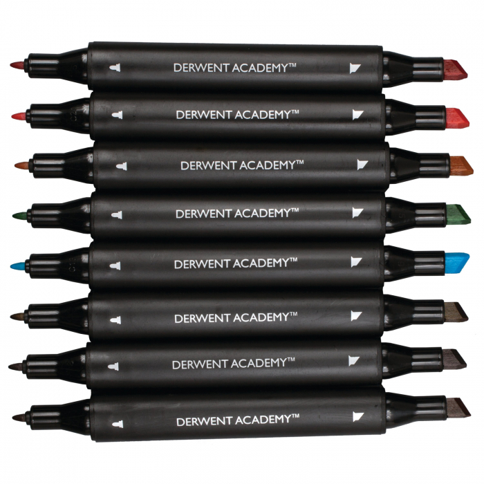 Markere cu 2 capete - varf tip dalta si varf fin, 8 buc/set Derwent Academy [3]
