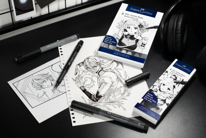 Pitt Artist Pen Manga Set 4 Negru, Faber-Castell [2]