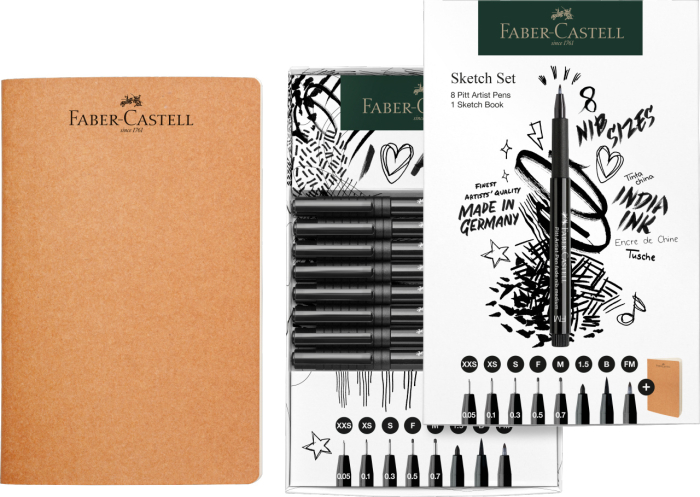 Pitt Artist Pen Set Sketching 8 Bucati + Sketchbook, Faber-Castell [2]