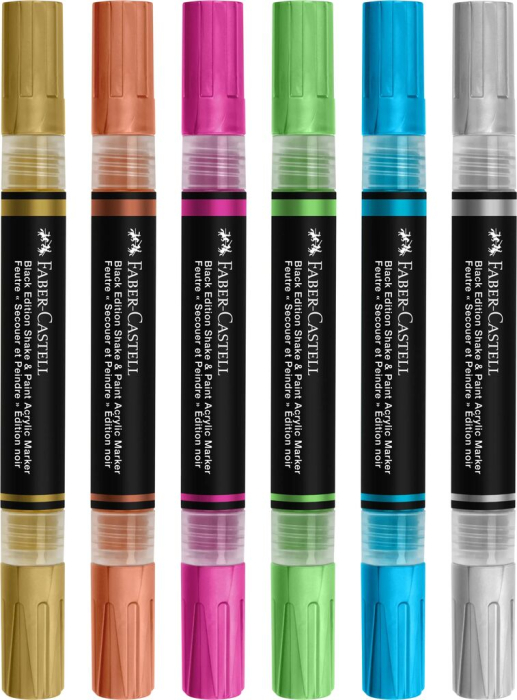 Set 6 Markere Acrilice Shake&Paint Culori Metalizate, Faber-Castell [3]