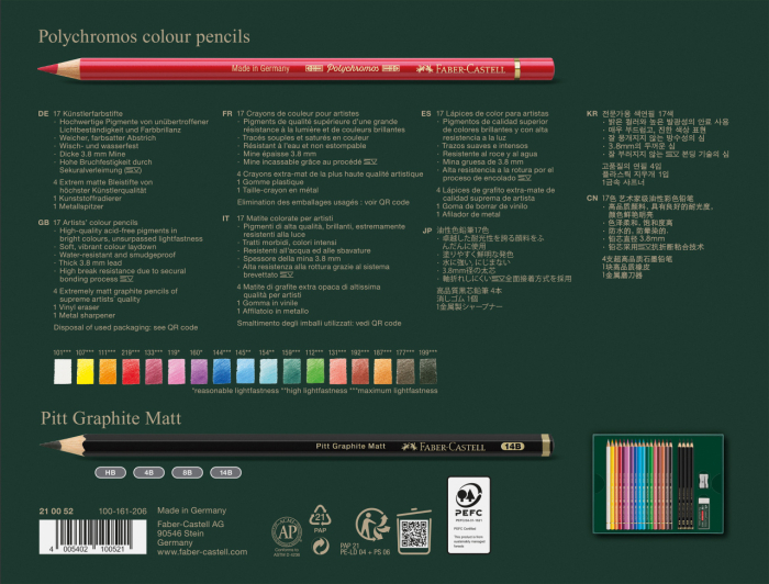Set Cadou 17 Creioane Colorate Polychromos + 4 Creioane Grafit Matt + Accesorii, Faber-Castell [3]