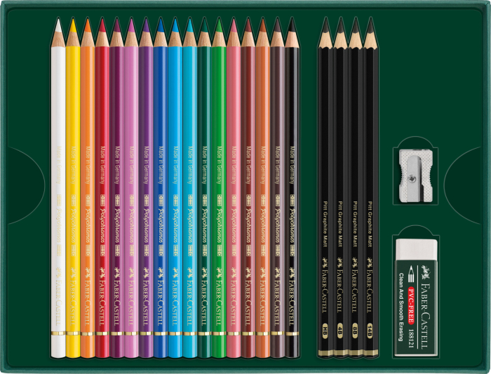 Set Cadou 17 Creioane Colorate Polychromos + 4 Creioane Grafit Matt + Accesorii, Faber-Castell [2]