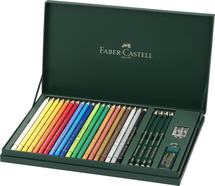 Set Cadou 20 Creioane Colorate Polychromos + 4 Creioane Grafit Castell + Accesorii, Faber-Castell [2]