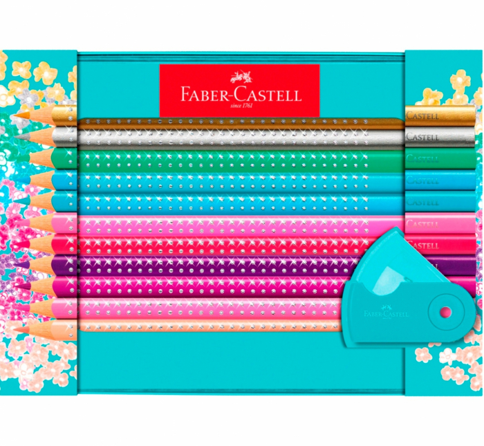 Set Cadou 20 Creioane Colorate Sparkle + Ascutitoare Sleeve Faber-Castell [2]