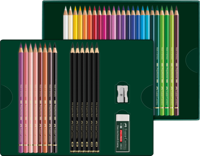 Set Cadou 32 Creioane Colorate Polychromos + 6 Creioane Grafit Matt + Accesorii, Faber-Castell [2]