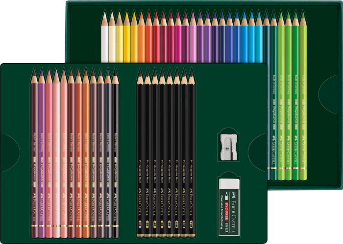 Set Cadou 40 Creioane Colorate Polychromos + 8 Creioane Grafit Matt + Accesorii, Faber-Castell [2]