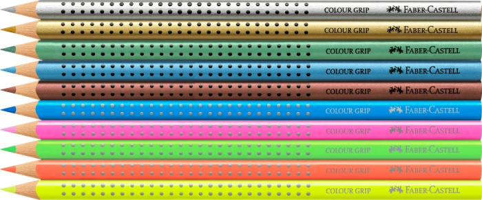 Set Cadou Racheta Creioane Colorate Grip 5 Neon + 5 Metalizate Faber-Castell [2]