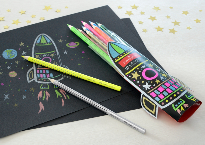 Set Cadou Racheta Creioane Colorate Grip 5 Neon + 5 Metalizate Faber-Castell [3]