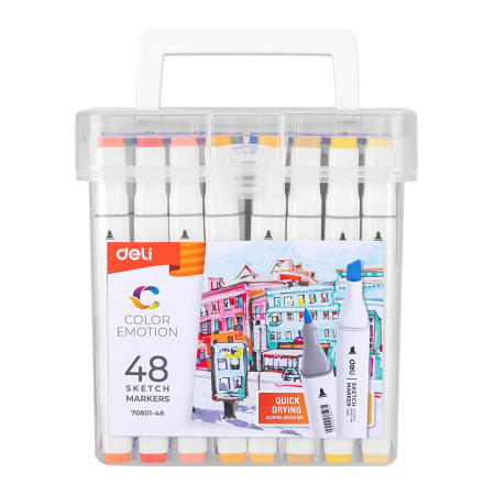 Markere desen - Set 48 Markere Sketching varf Dublu 1mm/7mm Deli
