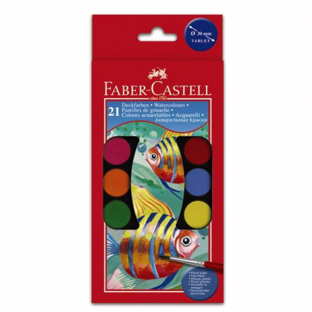 Acuarela, Tempera, Guase - Acuarele 21 culori 30 mm Pensula, Faber-Castell