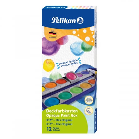 Pictura - Acuarele K12, set 12culori detasabile + alb de zinc, Pelikan