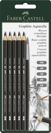 Brand - Blister 6 Buc Creion Grafit Aquarelle + Pensula, Faber-Castell
