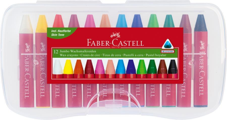 Creioane cerate - Creioane Cerate 12 Culori Jumbo Cutie Plastic Faber-Castell