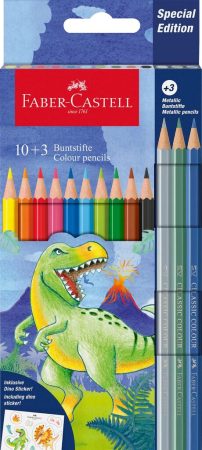 Brand - Creioane Colorate 10+3 Culori Dinozauri, Faber-Castell
