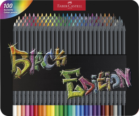 Creioane colorate - Creioane Colorate 100 Culori BLACK EDITION cutie metal, Faber-Castell