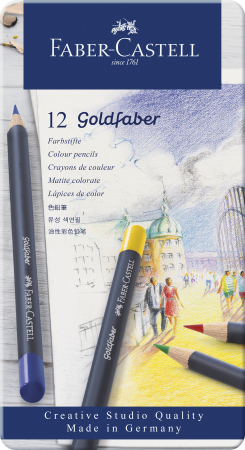 Brand - Creioane Colorate 12 Culori Goldfaber Cutie Metal, Faber-Castell