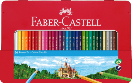 Creioane colorate - Creioane Colorate 36 Culori Cutie Metal, Faber-Castell