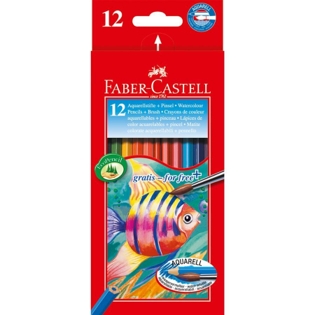 Creioane colorate - Creioane Colorate Acuarela 12 Buc si Pensula Faber-Castell