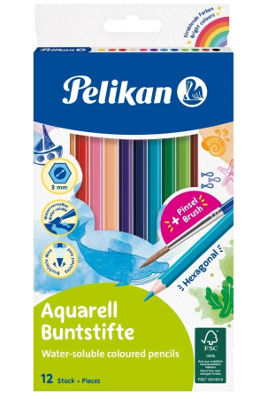 Creioane - Creioane colorate Aquarella, set 12 + pensula, Pelikan, set 12, Pelikan
