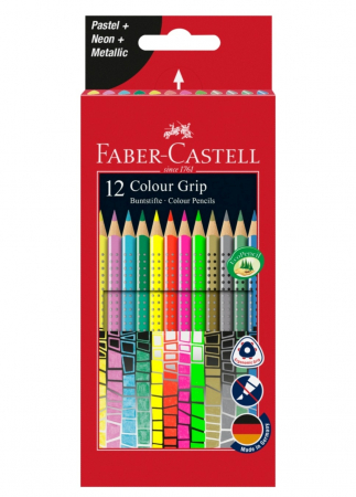 Creioane colorate - Creioane Colorate Grip 12 culori Speciale(4 neon+4 pastel+4 metalice) Faber-Castell