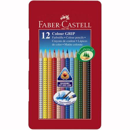 Brand - Creioane Colorate Grip 2001 12 culori in cutie metal Faber-Castell