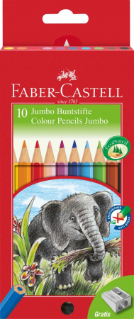 Brand - Creioane Colorate Jumbo 10 culori + Ascutitoare Faber-Castell