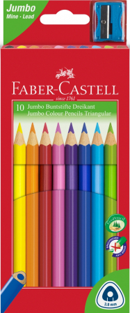 Brand - Creioane Colorate Jumbo + Ascutitoare 10 culori / cutie carton Faber-Castell