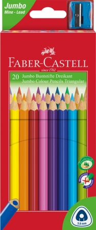Brand - Creioane Colorate Jumbo + Ascutitoare 20 culori / cutie carton Faber-Castell