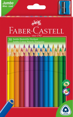 Brand - Creioane Colorate Jumbo + Ascutitoare 30 culori / cutie carton Faber-Castell