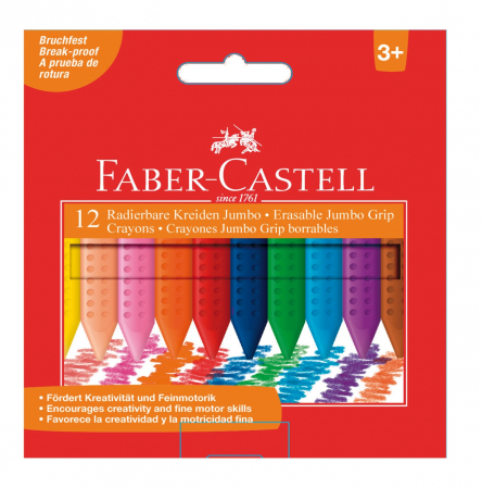 Creioane cerate - Creioane Colorate Plastic 12 culori Jumbo Faber-Castell