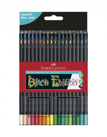 Creioane colorate - Creioane colorate triunghiulare cutie carton 36 culori Black Edition, Faber Castell